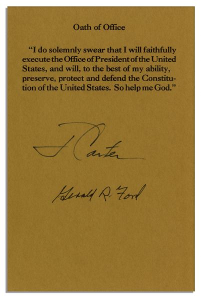 Oath of Office Souvenir Slip Signed by Jimmy Carter & Gerald Ford