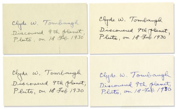 Discoverer of Planet Pluto, Clyde Tombaugh Collection of 4 Autographs -- ...Discovered 9th planet...