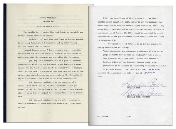 Lucille Ball Twice-Signed Pension Plan & Trust