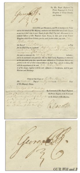 King George III Document Signed From 1812 -- With Bold & Large George PR Signature