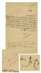 King Tut Founder Howard Carter Letter Twice-Signed -- Carter Tells Egyption Archaelogy Directorate ...not to ask the government for any further compensation...