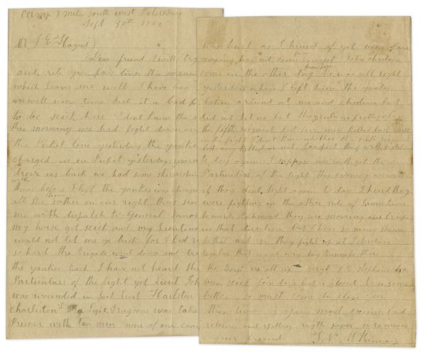 Civil War letter by a Charleston Dragoon, the 4th South Carolina Cavalry -- During the Overland Campaign -- ...The Fifth Regiment lost five men, killed last night in the fight...