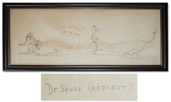 Dr. Seuss Original 66 x 29.5 1940s Drawing of His Famous Dachshund, Representing Germans in WWII -- Measures Nearly Six Feet Long!