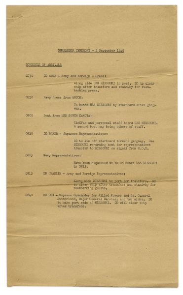 Original Program From the WWII Japanese Surrender Ceremony -- 2 September 1945 on the USS Missouri
