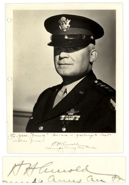 Five-Star General Hap Arnold Signed 8.5 x 11 Photo -- Dedicated to WWII Air Force General James Bevans
