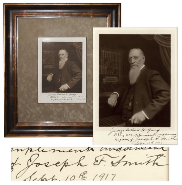 Mormon President Joseph F. Smith Signed Photo -- Dedicated to U.S. Steel Co-Founder Elbert H. Gary
