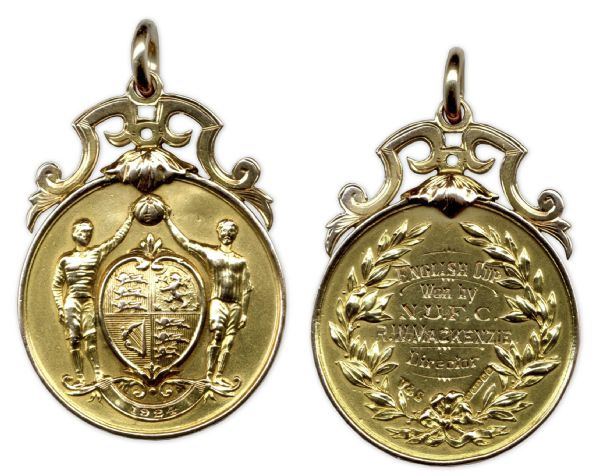 F.A. Cup Gold Winners Medal Awarded to Newcastle United for the Famous Rainy Day Final in 1924 -- Accompanied by Two Original Team Photographs