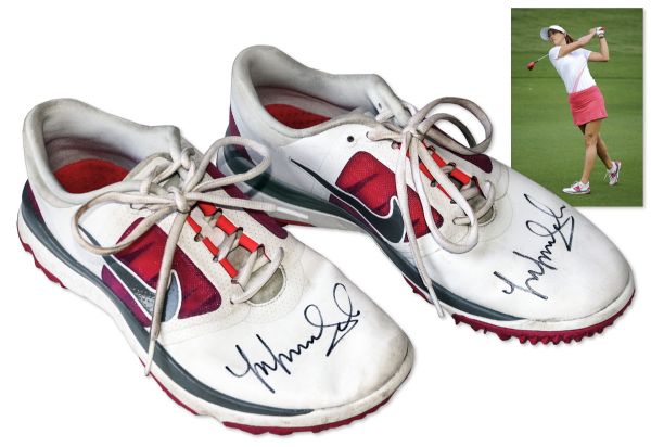 Michelle Wie Autographed & Worn Golf Shoes -- Wie Signs Her Name to Each Shoe