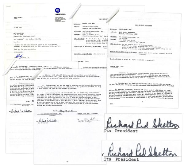 Red Skelton Twice-Signed Contract -- Pertains to Clips of His Show Used in Gremlins