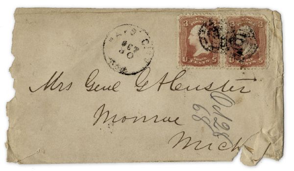 George Custer Signed Envelope -- Made Out in His Hand to His Wife -- Mrs. G.A. Custer