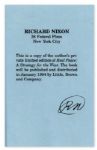 Richard Nixon Signed ''Private Limited Edition'' of ''Real Peace'' -- Advance Copy Owned by Red Skelton