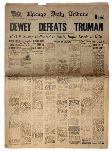 Dewey Defeats Truman Newspaper -- The Most Famous Newspaper Mistake of All Time