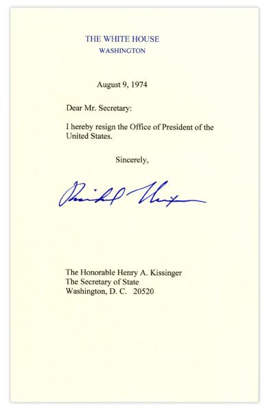 Richard Nixon Signed Souvenir Resignation