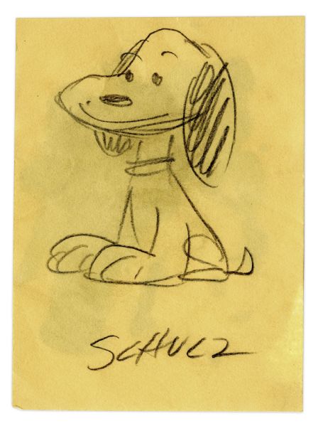 Charles Schulz Signed Sketch of Snoopy -- From the Early 1950s