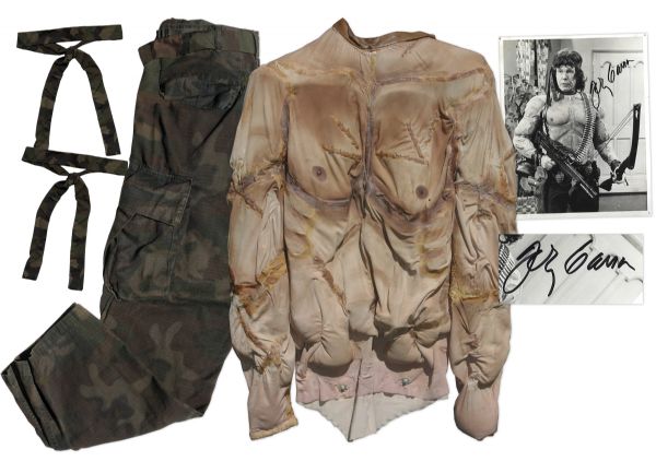 Johnny Carson Costume From Famous Rambo Parody Sketch -- With Signed Photograph of Carson Wearing the Costume