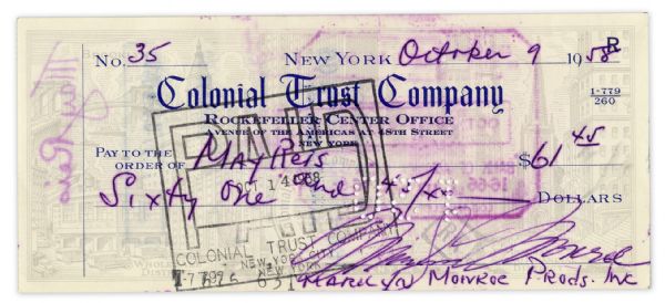 Marilyn Monroe Signed Check