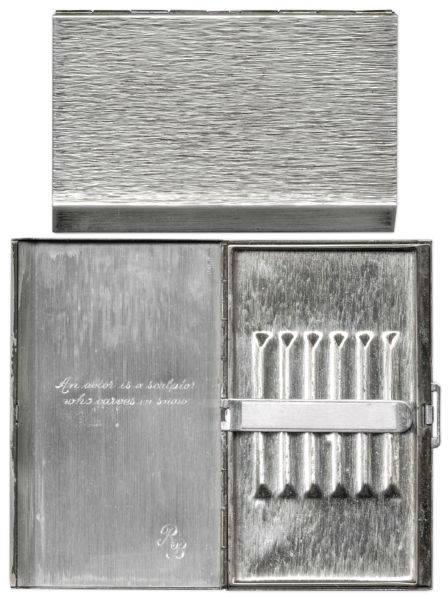 Raymond Burr Personally Owned Cigarette Case -- Engraved With Inscription An Actor is a Sculptor Who Carves in Snow