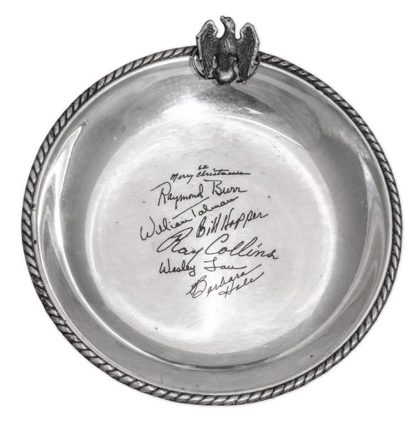 Raymond Burr Personally Owned Ashtray -- With Facsimile Signatures of Himself & Five Actors From Perry Mason