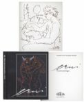 Hans Erni Lot of 5 Signed Illustrations Dedicated to Raymond Burr
