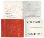 Hans Erni Lot of 5 Signed Illustrations Dedicated to Raymond Burr