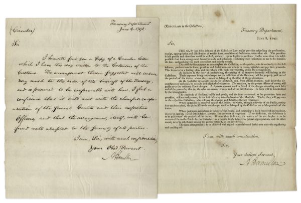 Alexander Hamilton Letters Signed Discussing Collection Law -- ...I feel a confidence that it will meet with the chearful co-operation of the several courts...