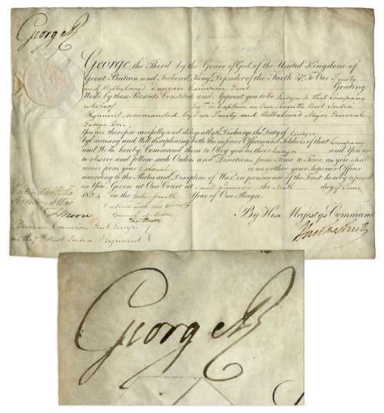 King George III Signed Military Commission From 1804