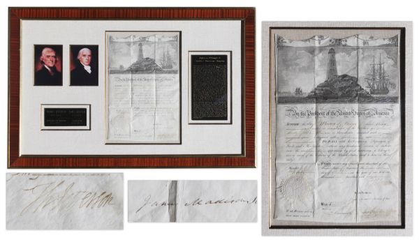 Thomas Jefferson Ships Paper Signed as President -- Countersigned by James Madison as Secretary of State