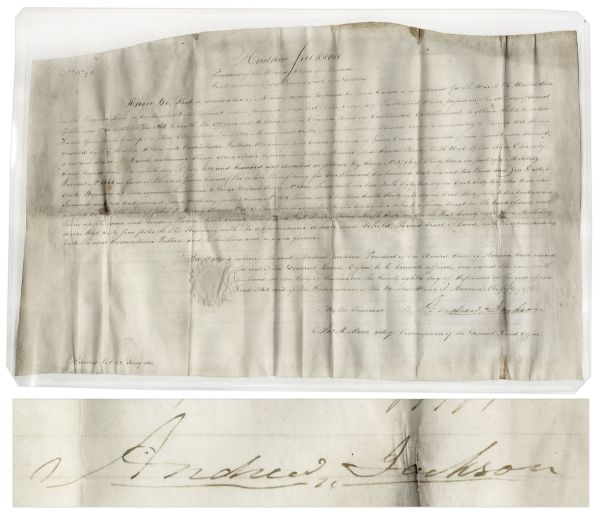 Andrew Jackson Land Grant Signed as President -- Large Document Measures 25 x 16