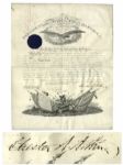 Chester Arthur Military Appointment Signed as President in 1882 -- Countersigned by Robert Lincoln, Abraham Lincolns Son