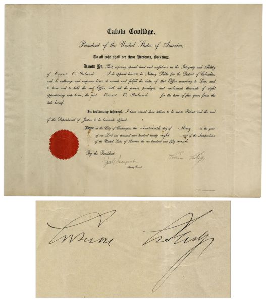 Calvin Coolidge Document Signed as President
