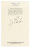 Jimmy Carter Signed Souvenir Excerpt From His Speech at the Egyptian-Israeli Peace Treaty Signing in 1979 -- ...Peace, like war, is waged...
