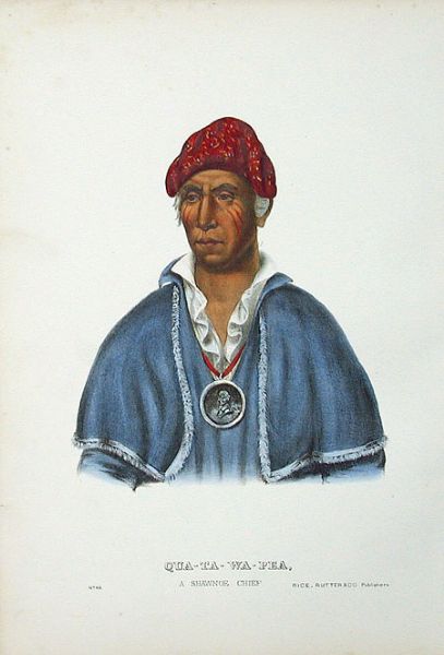 1872 McKenney & Hall Color Print -- Shawnoe Indian Chief Quatawapea