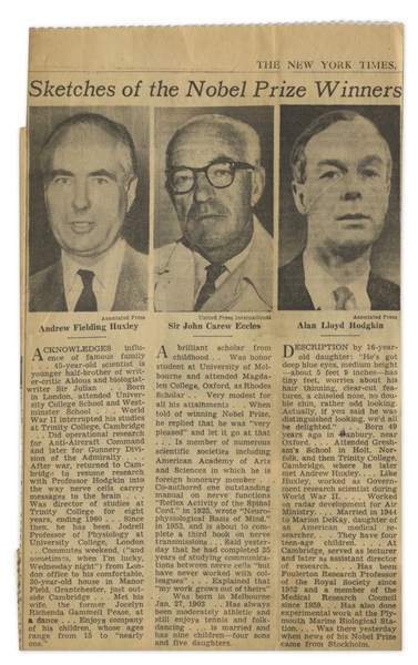 Nobel Prize Awarded to Physiologist Alan Lloyd Hodgkin in 1963 -- Won for His Revolutionary Research on the Central Nervous System