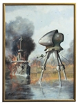Ray Bradbury Personally Owned Oil Painting by Raymond Bayless -- The Famous Martian Tripod vs. HMS Thunder Child Battle Scene From H.G. Wells War of the Worlds