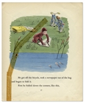 Curious George First Edition, Signed by H.A. Rey With His Original Ink Drawing of Curious George -- ''Curious George Rides a Bike'' From 1952