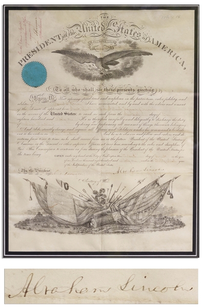Abraham Lincoln Civil War Military Commission Signed as President -- With Full Abraham Lincoln Signature -- With PSA/DNA COA