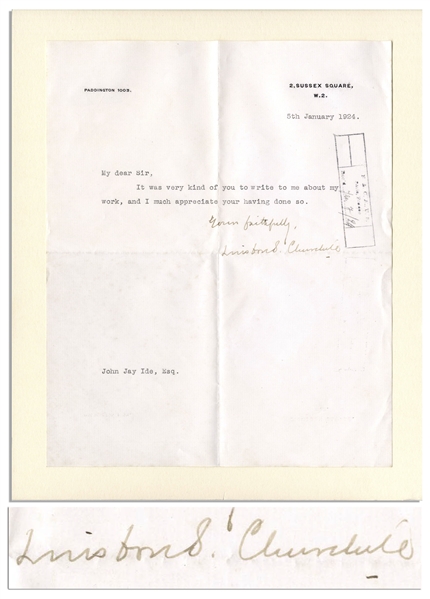 Winston Churchill Letter Signed -- ...It was very kind of you to write to me about my work...