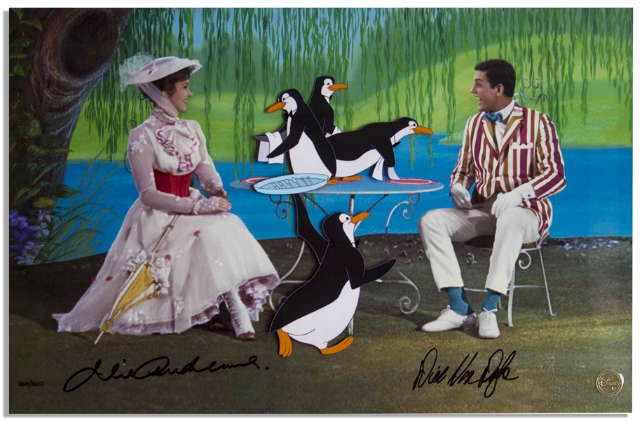 Julie Andrews & Dick Van Dyke Signed Limited Edition Mary Poppins Artwork by Disney -- Created From Original Disney Animation Drawings