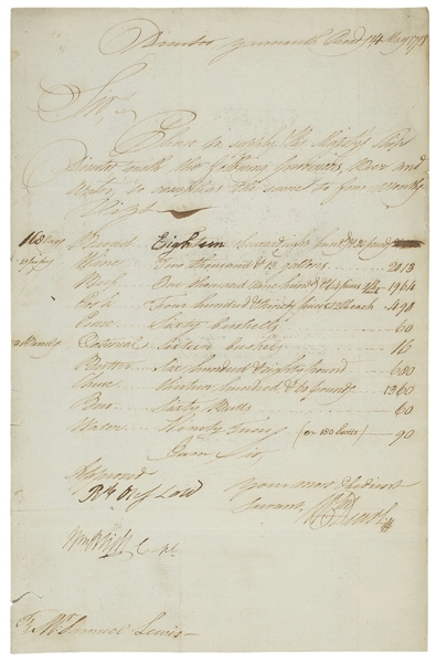 William Bligh Document Signed From 1798 for His Ship, the HMS Director -- Like the HMS Bounty, the HMS Director Also Mutinied Under Blighs Command