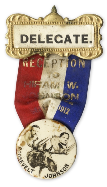 Delegate Badge for Theodore Roosevelts 1912 Progressive Party -- The First Progressive Party, Which Advocated to Get Corporate Interests Out of Politics