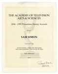 Emmy Nomination for "The Simpsons" Given to Sam Simon in 1995 -- From the Sam Simon Estate