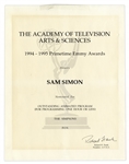 Emmy Nomination for "The Simpsons" Given to Sam Simon in 1995 -- From the Sam Simon Estate