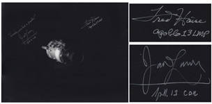 Fred Haise and James Lovell Signed 20" x 16" Photo of Apollo 13s Damaged Service Module -- Lovell Adds, "Houston, weve had a problem!"