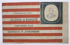 1860 Campaign Portrait Flag Banner for Stephen Douglas -- One of Less Than 10 Known Examples