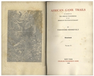Theodore Roosevelt Signed Limited First Edition of ''African Game Trails'' -- Both Volumes Present in Original Leather Bindings