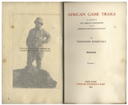 Theodore Roosevelt Signed Limited First Edition of ''African Game Trails'' -- Both Volumes Present in Original Leather Bindings