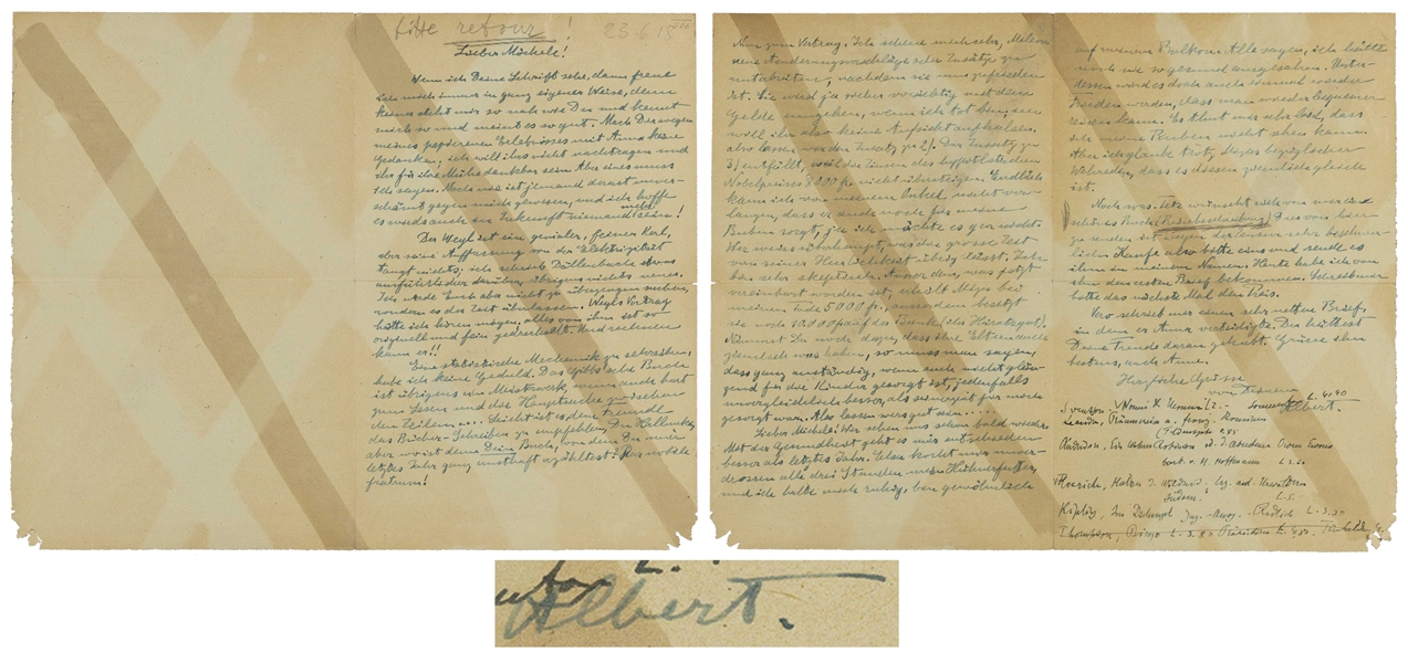 Albert Einstein Autograph Letter Signed From 1918, Predicting His Nobel Prize Years Before Winning It
