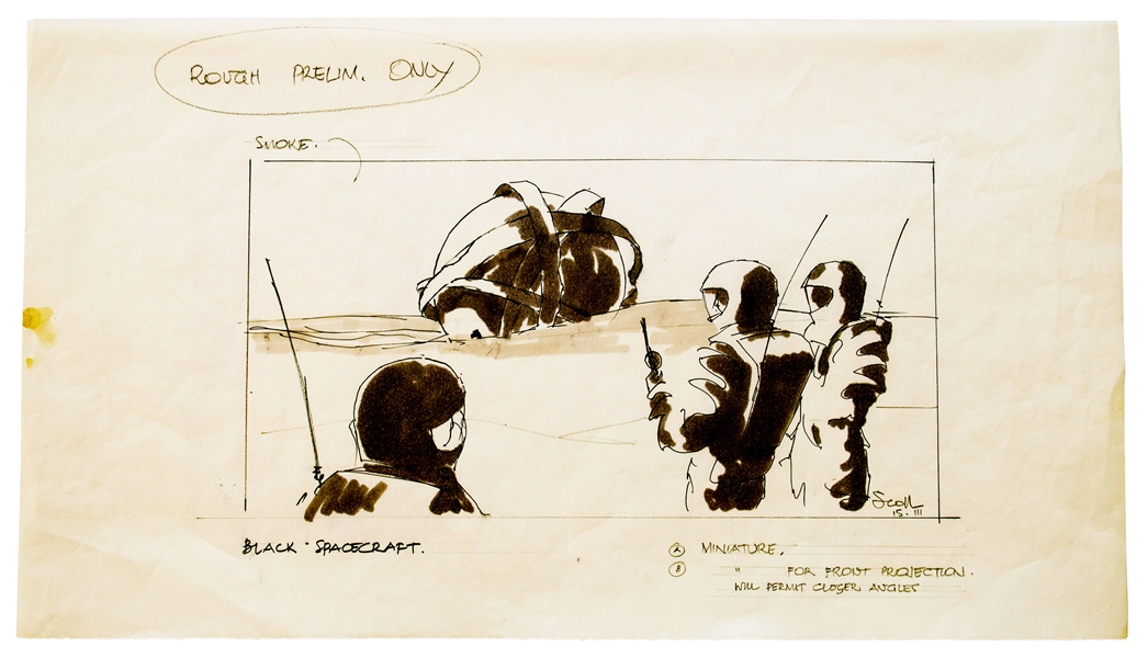 Early Concept Art for Alien, Done in 1977 -- Depicting the Scene Where the Characters Kane, Dallas and Lambert First Encounter the Derelict Alien Ship on Moon LV-426