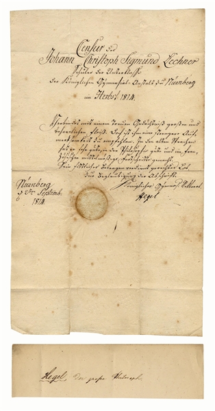 Georg Wilhelm Friedrich Hegel Document Signed -- The Iconic Philosopher Issues a Certificate of Learning to His Student
