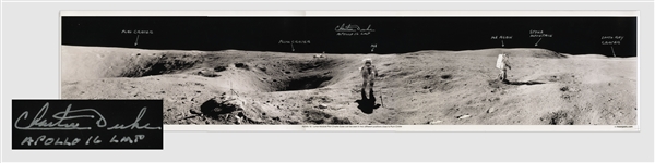 Charlie Duke Signed 40" Panoramic Photo of the Lunar Surface During the Apollo 16 Mission